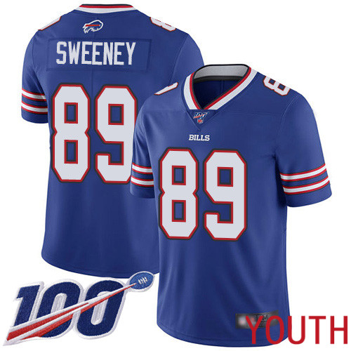 Youth Buffalo Bills 89 Tommy Sweeney Royal Blue Team Color Vapor Untouchable Limited Player 100th Season NFL Jersey